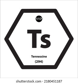Icon structure Tennessine (Ts) chemical element icon hexagon shape black border white background. Is an element with atomic number 117 and symbol Ts. Study in science for education.