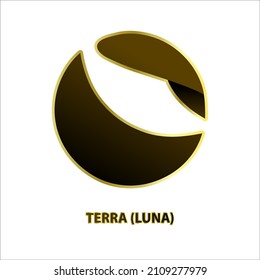 Icon structure of Terra (LUNA) coin black, gold isolated on white background. symbol of future digital currency replacement technology. Cryptocurrency blockchain modern. 3D Vector illustration.