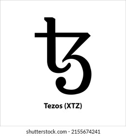 Icon structure of Tezos (XTZ) coin black isolated on white background. Symbol of future digital currency replacement technology. Cryptocurrency blockchain modern. 3D Vector illustration.
