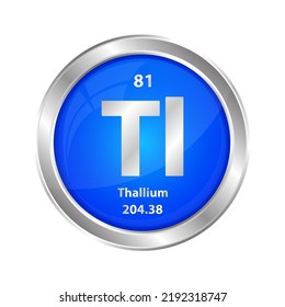 Icon structure Thallium (Ti) chemical element round shape circle blue line silver. Chemical element of periodic table Sign with atomic number. Study in science for education. 3D Illustration vector. 