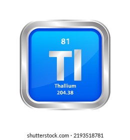 Icon structure Thallium (Ti) chemical element square blue line silver. Chemical element of periodic table. Sign with atomic number 81. Study in science for education. 3D vector illustration.