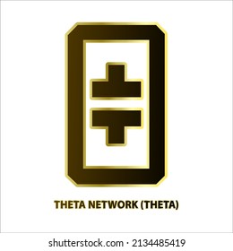 Icon structure Theta Network (THETA) coin black line with gold border isolated white background 3D Vector illustration Symbol future digital currency replacement technology Cryptocurrency blockchain.