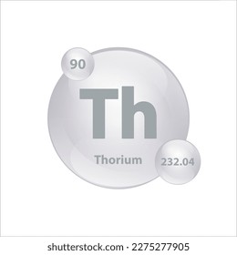 Estructura de iconos Torium (The) elemento químico forma redondeada círculo gris, plata fácilmente. Elemento químico de la tabla periódica Signo con número atómico. Estudio en ciencia para la educación. Vector de ilustración 3D.
