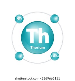 Icon structure Thorium (Th) chemical element round shape circle dark green with surround ring. Number shows of energy levels of electron. Study science for education. 3D Illustration vector.