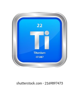 Icon structure Titanium (Ti) chemical element square blue line silver. Chemical element of periodic table. Sign with atomic number 22. Study in science for education. 3D vector illustration.