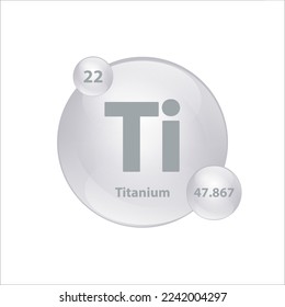 Icon structure Titanium (Ti) chemical element round shape circle grey, silver easily. Chemical element of periodic table Sign with atomic number. Study in science for education. 3D Illustration vector