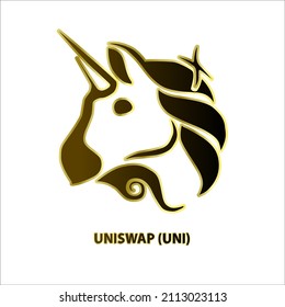 Symbolstruktur der Uniswap-Münze (UNI) schwarz, Gold einzeln auf weißem Hintergrund. 3D-Vektorgrafik. Symbol der zukünftigen digitalen Währungsumtauschtechnologie. Kryptowährung Blockchain modern. 