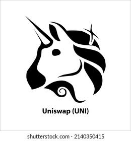 Icon structure of Uniswap (UNI) coin black isolated on white background. Symbol of future digital currency replacement technology. Cryptocurrency blockchain modern. 3D Vector illustration.