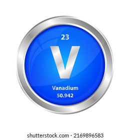 Icon structure Vanadium (V) chemical element round shape circle blue line silver. Chemical element of periodic table Sign with atomic number. Study in science for education. 3D Illustration vector. 