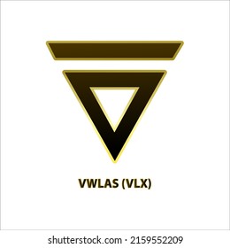 Icon structure  Velas (VLX) coin black line gold border isolated white background 3D Vector illustration Symbol future digital currency replacement technology Cryptocurrency blockchain.