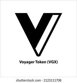 Estructura de iconos de la moneda de símbolo de la Voyager (VGX) negro aislado en fondo blanco. Símbolo de la futura tecnología de sustitución de moneda digital. Cryptocurrency blockchain moderno. Ilustración vectorial 3D.