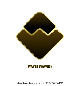 Estructura de iconos Ondas (WAVES) moneda de color dorado línea negra aislado fondo blanco Ilustración de vectores 3D Símbolo tecnología de reemplazo de moneda digital futuro Cryptocurrency blockchain.