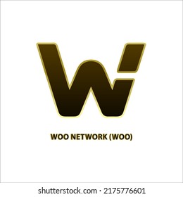 Icon structure WOO Network (WOO) coin black line gold border isolated white background 3D Vector illustration Symbol future digital currency replacement technology Cryptocurrency blockchain.