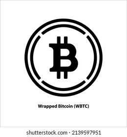 Estructura de iconos de la moneda de Bitcoin envuelto (WBTC) en negro aislado sobre fondo blanco. Símbolo de la futura tecnología de sustitución de moneda digital. Cryptocurrency blockchain moderno. Ilustración vectorial 3D.