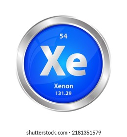 Icon structure Xenon (Xe) chemical element round shape circle blue line silver. Chemical element of periodic table Sign with atomic number. Study in science for education. 3D Illustration vector. 