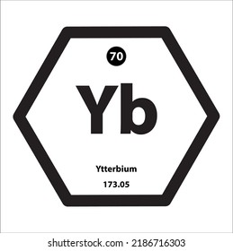 Icon structure Ytterbium (Yb) chemical element icon hexagon shape black border white background. Is an element with atomic number 70 and symbol Yb. Study in science for education.