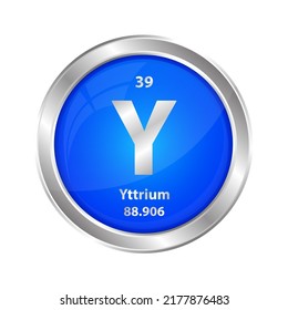 Icon structure Yttrium (Y) chemical element round shape circle blue line silver. Chemical element of periodic table Sign with atomic number. Study in science for education. 3D Illustration vector. 