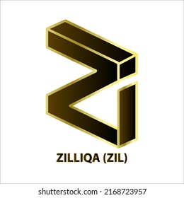 Icon structure Zilliqa (ZIL) coin black line gold border isolated white background 3D Vector illustration Symbol future digital currency replacement technology Cryptocurrency blockchain.