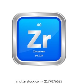 Icon structure Zirconium (Zr) chemical element square blue line silver. Chemical element of periodic table. Sign with atomic number 40. Study in science for education. 3D vector illustration.