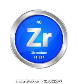 Icon structure Zirconium(Zr) chemical element round shape circle blue line silver. Chemical element of periodic table Sign with atomic number. Study in science for education. 3D Illustration vector.