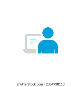Icon student study read book on laptop single pictogram flat icon style graphic design vector