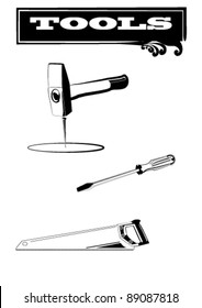 Icon style b/w tool kit. Plain Illustrator 8.0 compatible .eps file.