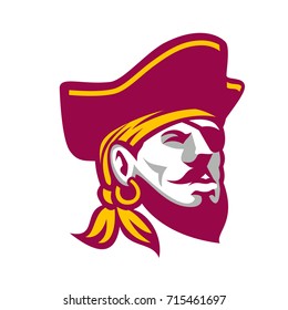 Icon style illustration of a Buccaneer, a privateer or pirate particular to the Caribbean Sea wearing tricorne hat on isolated background. svg