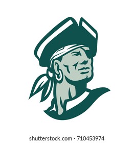 Icon style illustration of a Captain Buccaneer pirate Looking Up on isolated background.