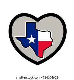 Icon Style Illustration Of Texas Flag Wrapped In State Map Set Inside Heart On Isolated Background.