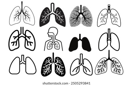 icon Style Lungs outline Human internal organ, lungs line icon design for medical app, logo, website. Vector illustration. Lungs vector icon set.