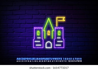 Icon in the style of neon magic castle. Simple thin line, contour vector of earth space icons for ui and ux, website or mobile app. Neon alphabet.