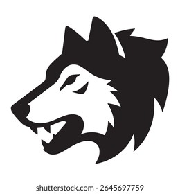 A icon style wolf head illustration in white backraund