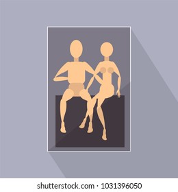 Icon with stylized image of seated man and woman. Vector illustration