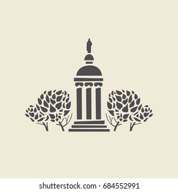 Icon of a stylized old parks gazebo with columns. Flat vector isolated silhouette.