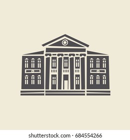 Icon of a stylized two-storey old building with columns. Flat vector isolated silhouette.