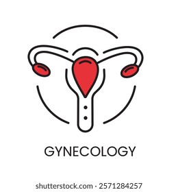 An icon of a stylized uterus in vector, symbolizing gynecology and women health, with an editable stroke.