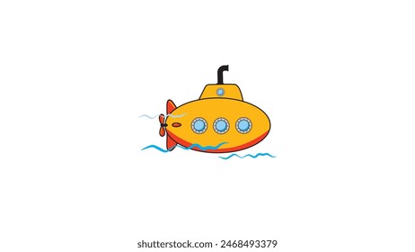 icon submarine carrtoon ,Underwater Adventure in a Yellow Submarine  suitable for coloring book or logo icon