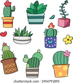 Icon succulent cute with doodle style