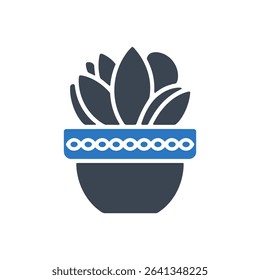 Icon of a succulent plant in a pot with a decorative band