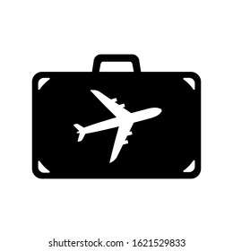 Icon of suitcase for air travel. Travel bag, baggage or luggage with airplane. Vector Illustration
