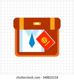 Icon of suitcase with folded shirt, necktie and passport