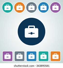 Icon of Suitcase in Multi Color Circle & Square Shape. Eps-10.