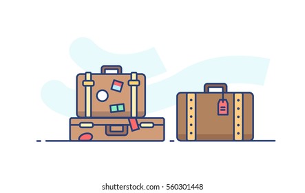 Icon suitcase with things in flat style on white background