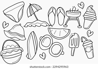 colección de doodle de verano de icono lindo 