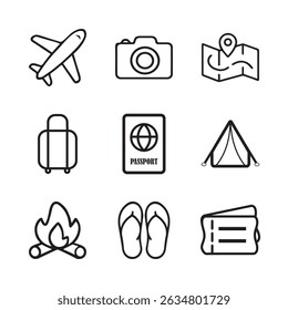 Icon Summer Festiva Set Ilustración vectorial de arte de línea