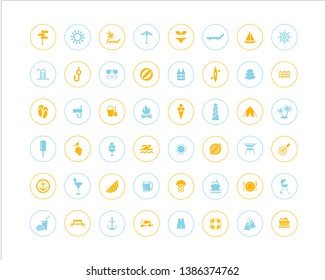Icon summer set. Vector illustrations with vacation and beach simbols.