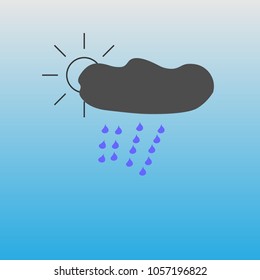Icon of the sun because of a rain cloud on a blue background.
