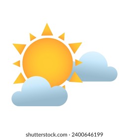 Icon of sun with clouds for weather forecast app on white backgr