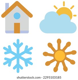 
Icono sol, casa, copo de nieve para el desarrollo de sitios y programas. Gráficos vectoriales