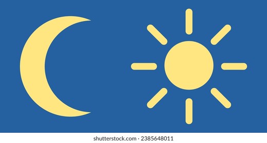 Eine Ikone der Sonne und des Mondes. Vektorsymbole von Sonne und Mond. Tag- und Nachtsymbole. Wettersymbole. Vektorgrafik in Flachstil